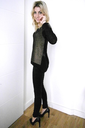 Pull bronze empiècements cuir